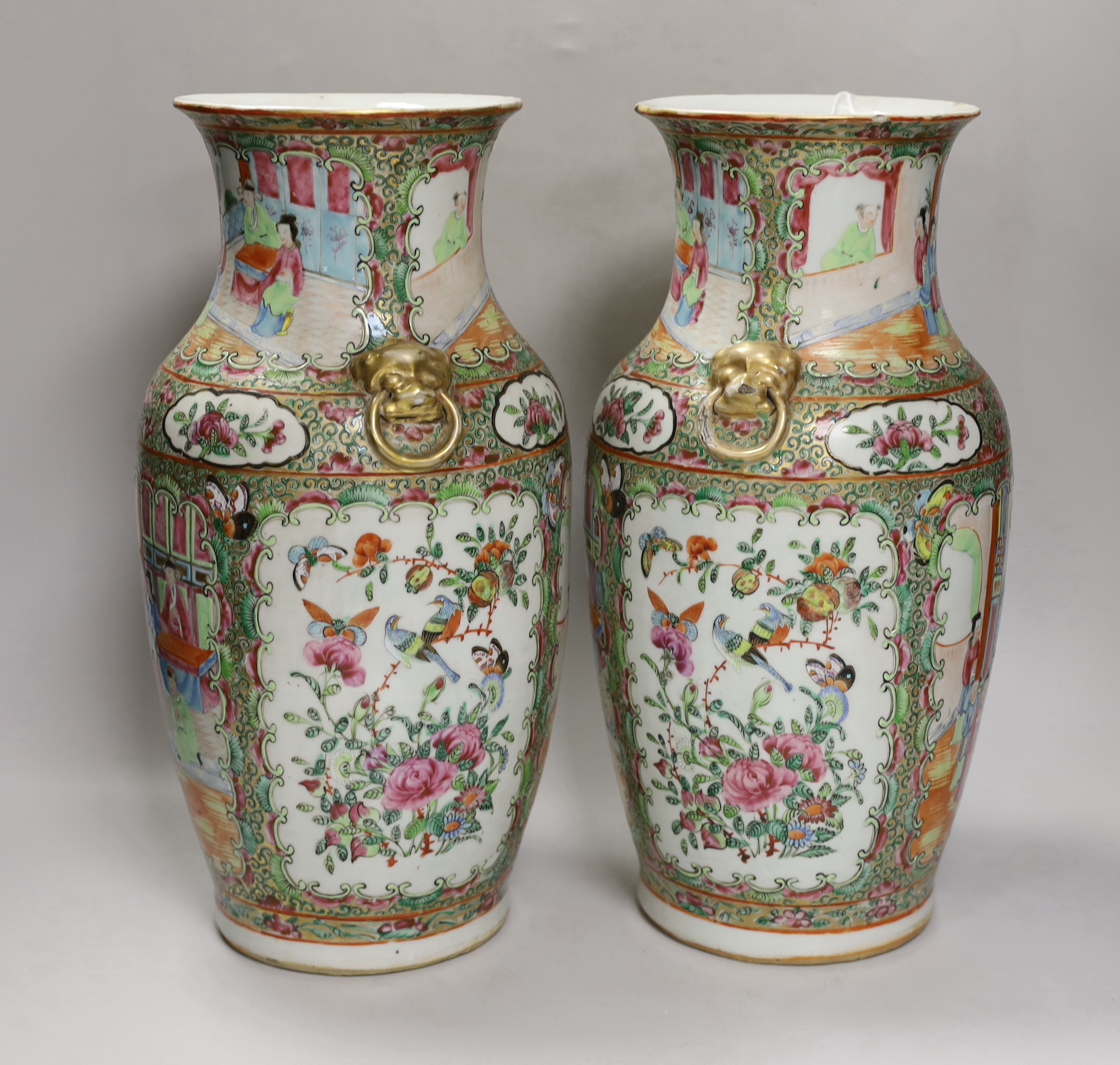 A pair of 19th century Chinese famille rose two handled vases, 36cm